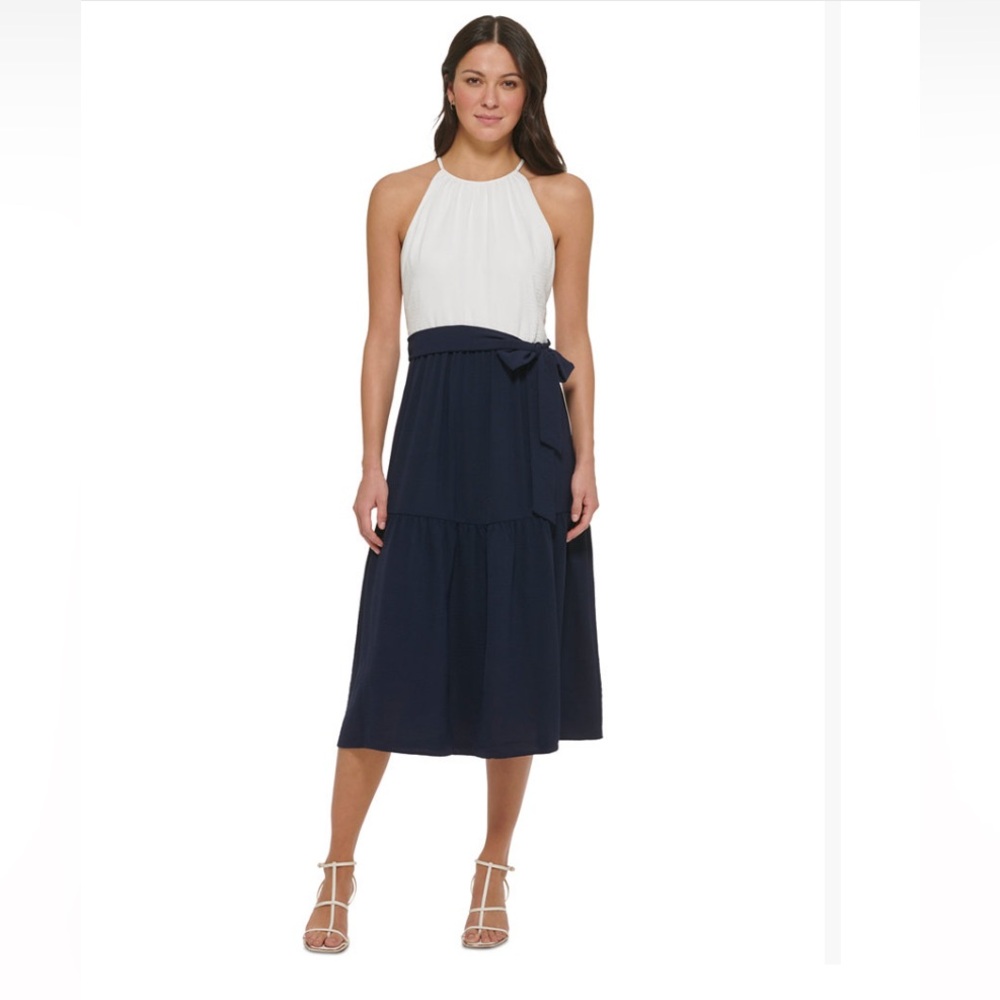 Dkny Blue Maxi A-Line Pleated Cocktail Dress